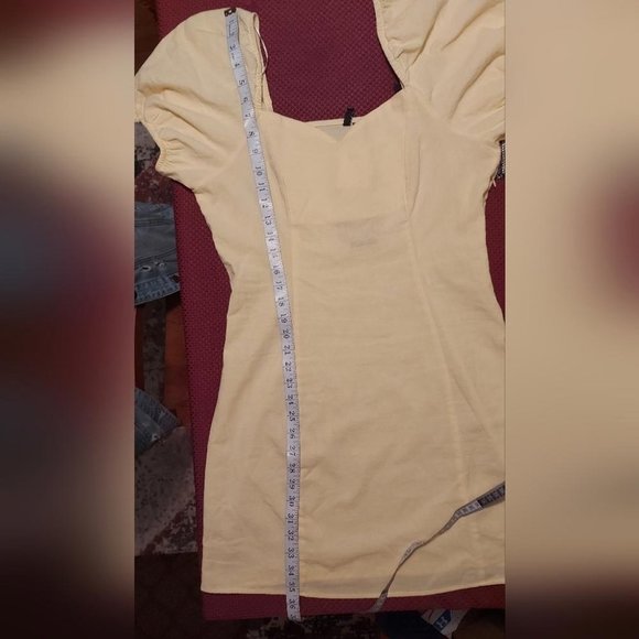 Cottagecore Babydoll Mini Puff Sleeve Sweetheart Light Academia Yellow - Picture 11 of 13